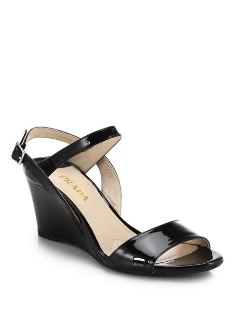 prada black patent wedges|Black Patent Leather Sandals .